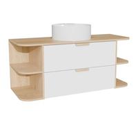 Vente-unique - Meuble de Salle de Bain Suspendu avec niches et Vasque à Poser Ronde - Blanc et Naturel Clair - L120 cm - AVORELI