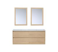 Vente-unique - Meuble de Salle de Bain Suspendu avec Vasque à encastrer et miroirs - Placage chêne - 120 cm - MILIPAM