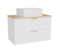 Vente-unique - Meuble de Salle de Bain Suspendu avec Vasque à Poser carrée - Blanc - L80 cm - AVORELI