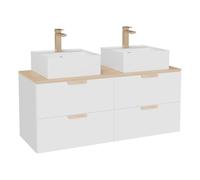 Vente-unique - Meuble de Salle de Bain Suspendu avec Vasque à Poser carrée et Robinet - Blanc - L120 cm - AVORELI