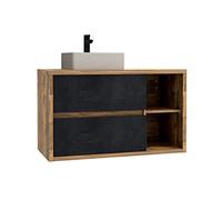Vente-unique - Meuble de Salle de Bain Suspendu avec Vasque carrée - Coloris Naturel et Anthracite - 100 cm - TIKITIKI