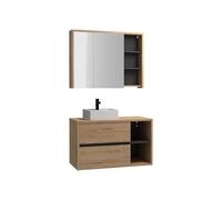 Vente-unique - Meuble de Salle de Bain Suspendu avec Vasque carrée et Armoire de Toilette - Coloris Naturel - 100 cm - PURNAL