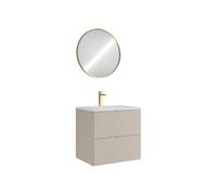 Meuble de salle de bain suspendu en chevrons avec vasque à encastrer, robinet et miroir - Beige - 60 cm - DORIONI