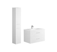 Vente-unique - Meuble de Salle de Bain Suspendu Simple Vasque avec Colonne de Rangement - Coloris Blanc - 80 cm - Kayla