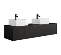 Vente-unique - Meuble de Salle de Bain Suspendu strié avec Double Vasque - Noir - 150 cm - ARNEGA
