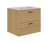 Vente-unique - Meuble de Salle de Bain Suspendu strié avec Vasque à encastrer - 2 tiroirs - Naturel Clair - 60 cm - SARONE