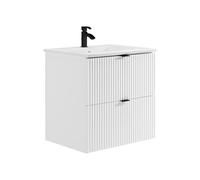Vente-unique - Meuble de Salle de Bain Suspendu strié avec Vasque à encastrer - Blanc Mat - 60 cm - ZEVINI