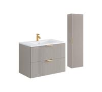 Vente-unique - Meuble de Salle de Bain Suspendu strié avec Vasque à encastrer et Colonne - Coloris Beige - 80 cm - ZEVARA