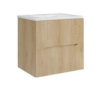 Vente-unique - Meuble de Salle de Bain Suspendu strié avec Vasque à encastrer - Naturel Clair - 60 cm - ORISO