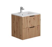 Vente-unique - Meuble de Salle de Bain Suspendu strié avec Vasque à encastrer - Naturel Clair - 60 cm - ZEVARA
