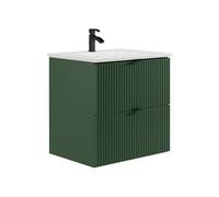 Vente-unique - Meuble de Salle de Bain Suspendu strié avec Vasque à encastrer - Vert Mat - 60 cm - ZEVINI
