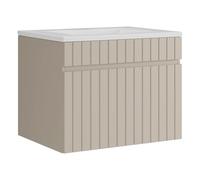 Meuble de salle de bain suspendu strié beige avec vasque à encastrer - 60 cm - SATARA