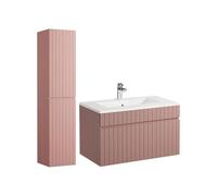 Meuble de salle de bain suspendu strié rose avec vasque à encastrer et colonne - 80 cm - SATARA