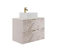 Vente-unique - Meuble de Salle de Bain Suspendu texturé avec Vasque à Poser carrée - Beige - 80 cm - RINAREL