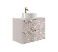 Vente-unique - Meuble de Salle de Bain Suspendu texturé avec Vasque à Poser Ronde - Beige - 80 cm - RINAREL