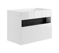 Meuble sous vasque suspendu avec leds - Blanc et noir effet marbre - L80 cm - POZEGA