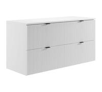 Vente-unique - Meuble sous Vasque Suspendu strié avec Planche - Blanc Mat - 120 cm - ZEVINI