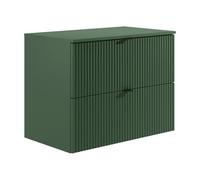 Vente-unique - Meuble sous Vasque Suspendu strié avec Planche - Vert Mat - 80 cm - ZEVINI