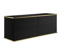 Vente-unique - Meuble sous Vasque Suspendu strié liseré doré 4 tiroirs - Noir - 150 cm - KELIZA