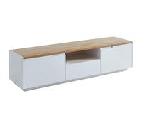Vente-unique - Meuble TV Amani avec 2 Portes et 1 tiroir - MDF Blanc laqué et chêne Naturel, Design Moderne et élégant, Grand Espace de Rangement pour Salon Contemporain, Finition de qualité