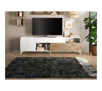 Vente-unique Meuble TV MONTECARLO XXL – 1 porte, 2 tiroirs – Blanc laqué/Chêne Cadiz