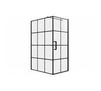 Vente-unique - Paroi de douche fixe avec porte pivotante serigraphiée noir mat - 120 x 80 x 190 cm - CAPARICA