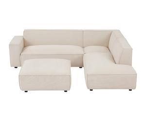 Vente-unique Pascal MORABITO - Grand canapé d'angle Droit et Pouf en Velours côtelé Beige BORORE de Pascal Morabito