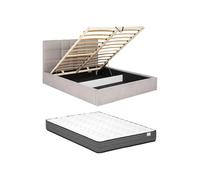 Vente-unique Pascal MORABITO-Lit Coffre 180 x 200 cm - Tissu - Beige + Matelas - ELIAVA de Pascal Morabito