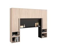 Vente-unique - Pont de lit avec rangements - avec LEDs - L265 cm - Coloris : Naturel et Noir - VELONA