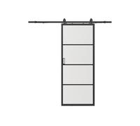 Vente-unique - Porte coulissante avec systéme en applique - aluminium et verre trempé dépoli - H205 x L83 cm - SINCA II