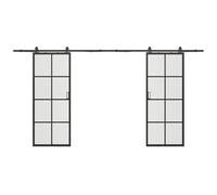 Porte coulissante double avec système en applique - aluminium et verre trempé dépoli - 2 x H205 x L83 cm - WILDEN II