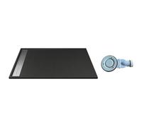 Vente-unique - Receveur de douche extra plat à poser ou à encastrer recoupable en résine SMC avec siphon - Noir - 140 x 90 cm - LYROSA