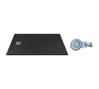 Vente-unique - Receveur de douche extra plat à poser ou à encastrer recoupable en résine SMC avec siphon - Noir - 120 x 80 cm - MIRNOSA