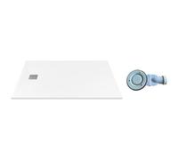 Vente-unique - Receveur de douche extra plat à poser ou à encastrer recoupable en résine SMC avec siphon - Blanc - 140 x 90 cm - MIRNOSA