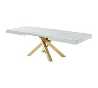 Vente-unique - Table à Manger Extensible 6 à 10 Personnes en MDF et métal - Effet marbre Blanc et doré - CATONAV