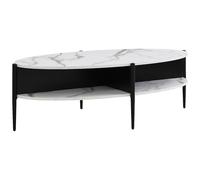 Table basse ovale avec 4 niches en MDF et métal - Effet marbre blanc et noir - EVARO