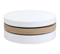 Vente-unique - Table Basse Ronde pivotante Janita - diamétre 80 cm, 3 Plateaux modulables en MDF Blanc & chêne Clair, Rangement intégré, Design Contemporain pour Salon optimisé