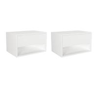 Vente-unique - Table de chevet lot de 2 Ritami - aggloméré - blanc | Table de chevet suspendue, design essentiel