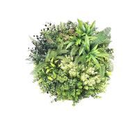 Vente-unique - Tableau végétal synthétique rond - D.50cm - Cadre naturel, feuillage vert - BOISI