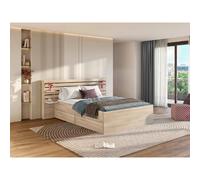 ESCALE Lit adulte 140x190 / 200 cm - Tête de lit + 2 tiroirs - Décor chêne du Japon - PARISOT