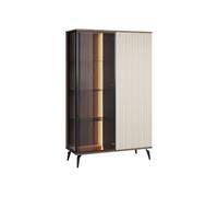Vente-unique - Vitrine 2 Portes avec LEDs en MDF et Verre fumé - Beige et Naturel foncé - JANEYA