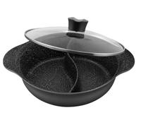 VENTEO Cocotte Double Compartiments 28 cm 4 L | Fonte anti adhesif Revêtement Antiadhésif Granité | Couvercle Verre | Compatible Induction et Tous Feux | Pour Viandes, Poissons et Légumes