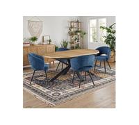 VENTER Ensemble table extensible 180-240 cm aspect bois naturel et 4 chaises tissu bouclette bleu