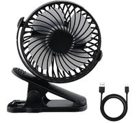 Ventilateur à clip USB rechargeable 360° silencieux - mini portable 1200 mAh, noir