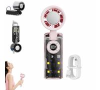 Ventilateur a Main portatif avec plaque de refroidissement instantanée et lumière LED,boîtier transparent,ventilateurs rechargeables USB de réfrigération pli,100 niveaux réglables,3600 mAh，Rose