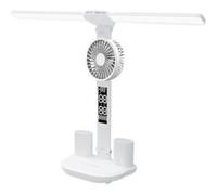 Ventilateur avec horloge et éclairage,ELVANZA Ventilateur,Écran LED intelligent (heure/température/date),trois réglages de couleur + gradation continue,support pliable,modèle à brancher blanc