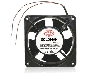 Ventilateur axial pour insert de cheminée, dimensions 120x120x38 mm, haute température, fonctionnement silencieux