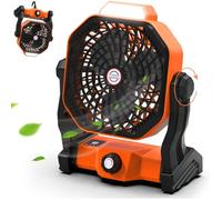 Ventilateur Batterie pour Camping 7800mAh, Puissant Silencieux avec Lumière LED et Crochet 4 Vitesses Réglables, Rechargeable USB