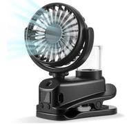 Ventilateur Brumisateur à Pince avec Écran LED, Mini Ventilateur Portable Rechargeable, Ventilateur Portable à 4 Vitesses