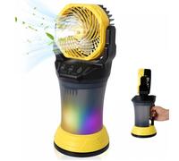 Ventilateur Brumisateur Portable 15000 mAh, 2L, LED RGB, 4 Programmes de Brume, 5,5 m/s - Jaune pour Camping Jardin